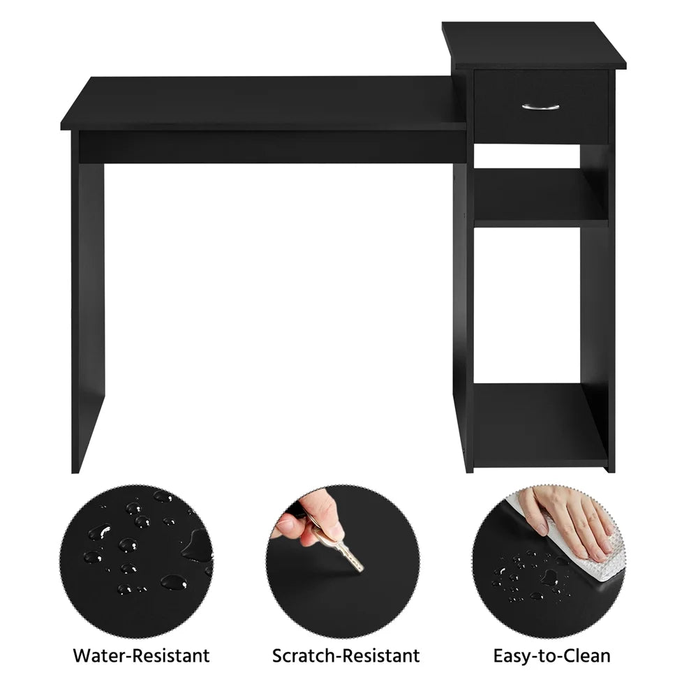 Black Computer Desk with Drawer & Shelves Y99032