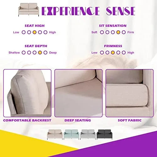 Fabric Modern Small Loveseat Sofa Couch 51" W Upholstered 2-Seater with Iron Legs R874893