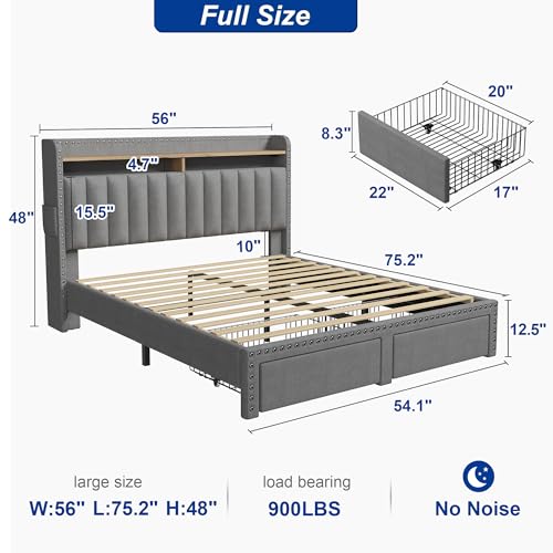 King Size Upholstered Platform Bed Frame with Storage Headboard and Drawers D23809