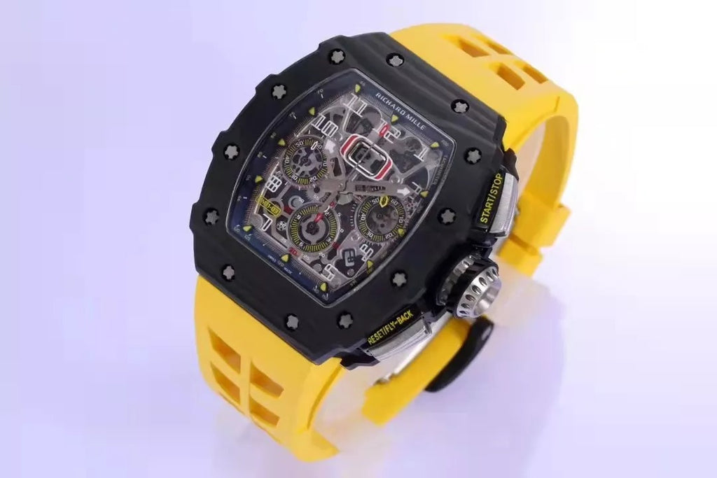 Skeleton Dial Black Bezel Yellow Rubber Strap Z1258