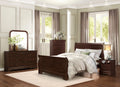 4pc Eastern King Sleigh Bed Nightstand Dresser Mirror Brown Cherry Finish P2903