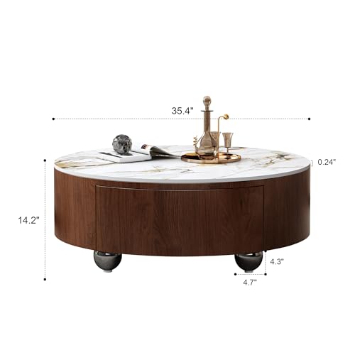 Round Faux Marble Coffee Table with Hidden Storage D26328