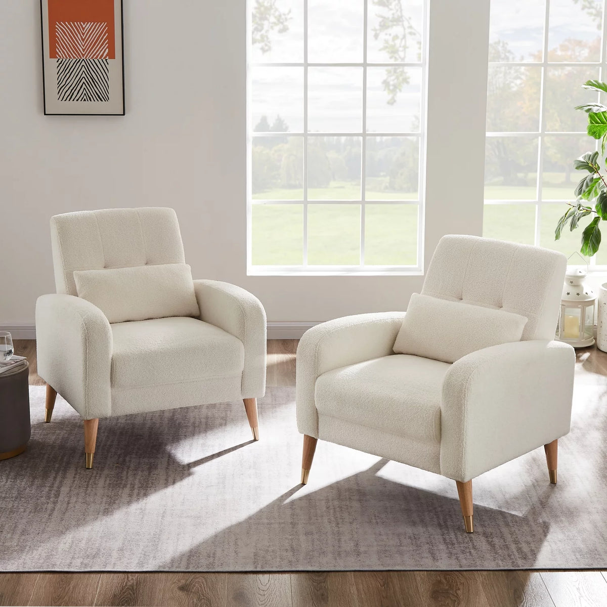 White Upholstered Accent Chair with Metal Legs B8585