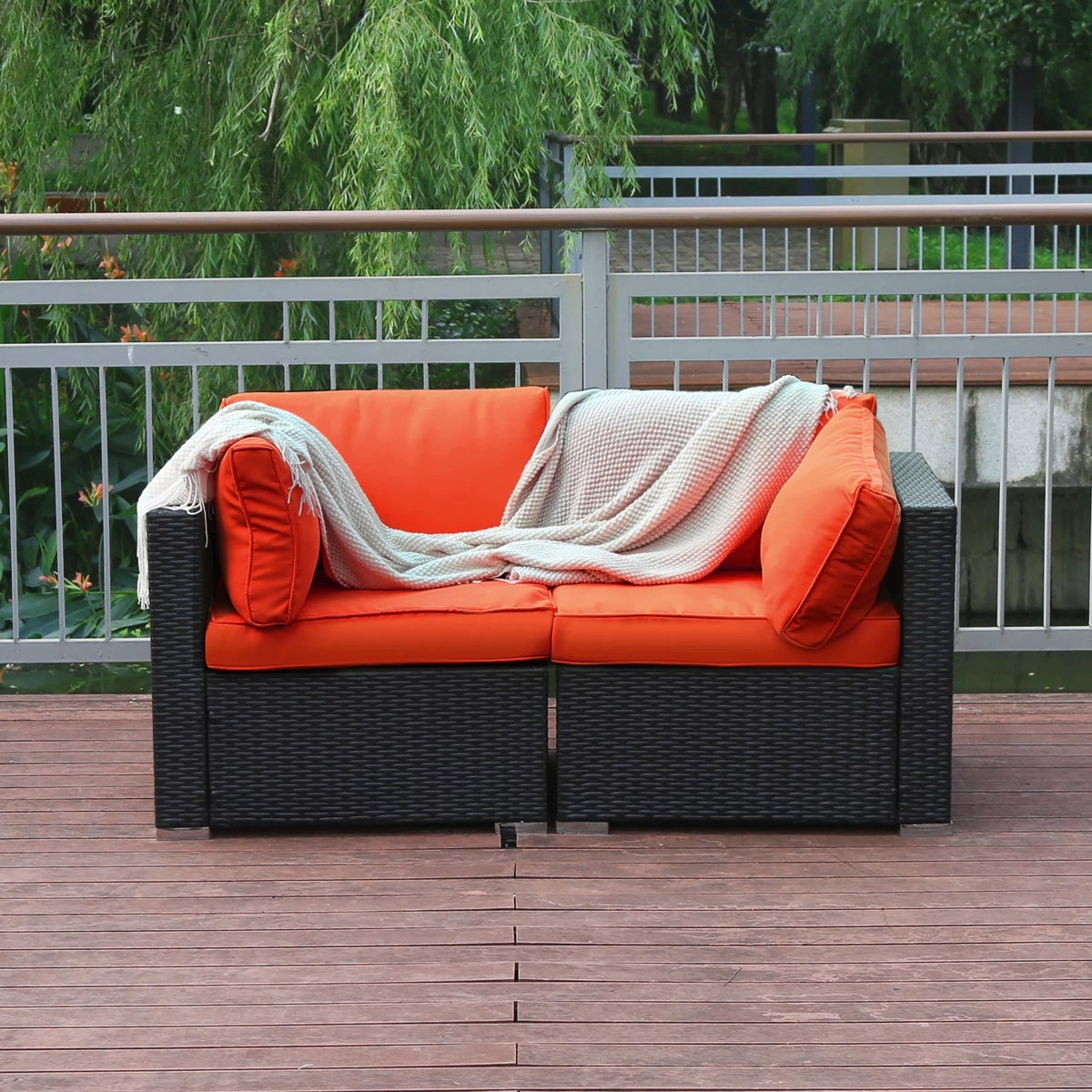 Orange 2 Piece Wicker Rattan Outdoor Sofa Set G7265