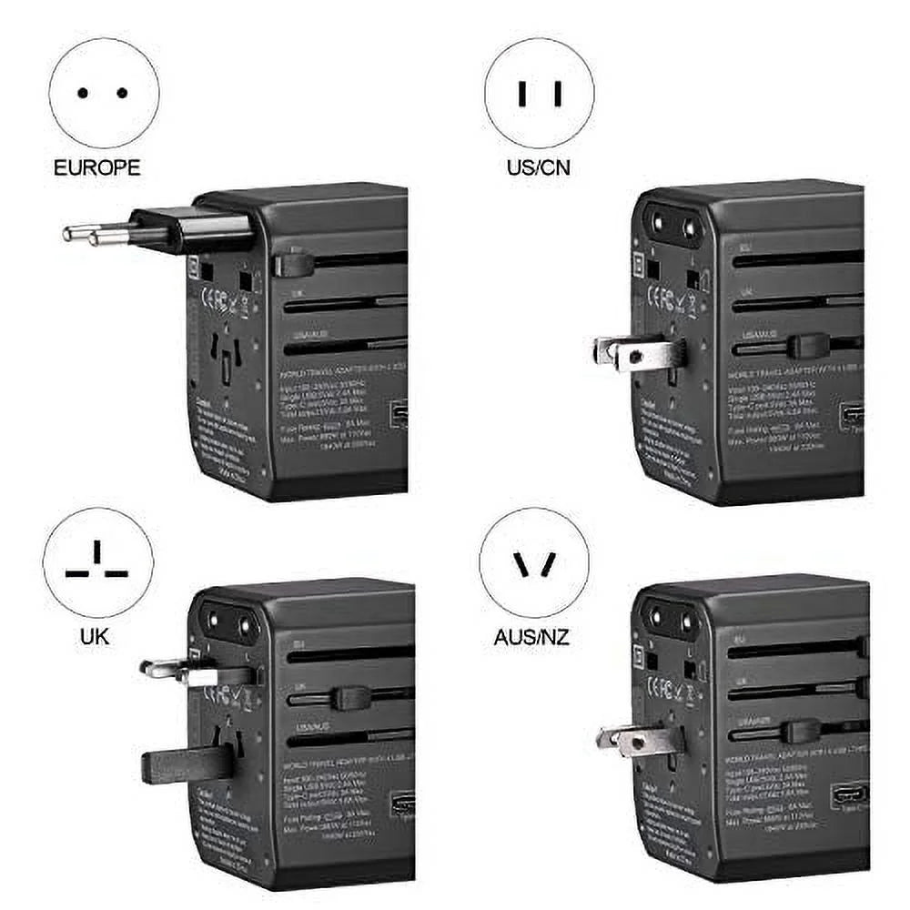 Universal Travel Power Adapter All in One Worldwide Wall Charger AC Plug Adaptor with 5.6A Smart Power and 3.0A Type-C Rose Gold Q26627