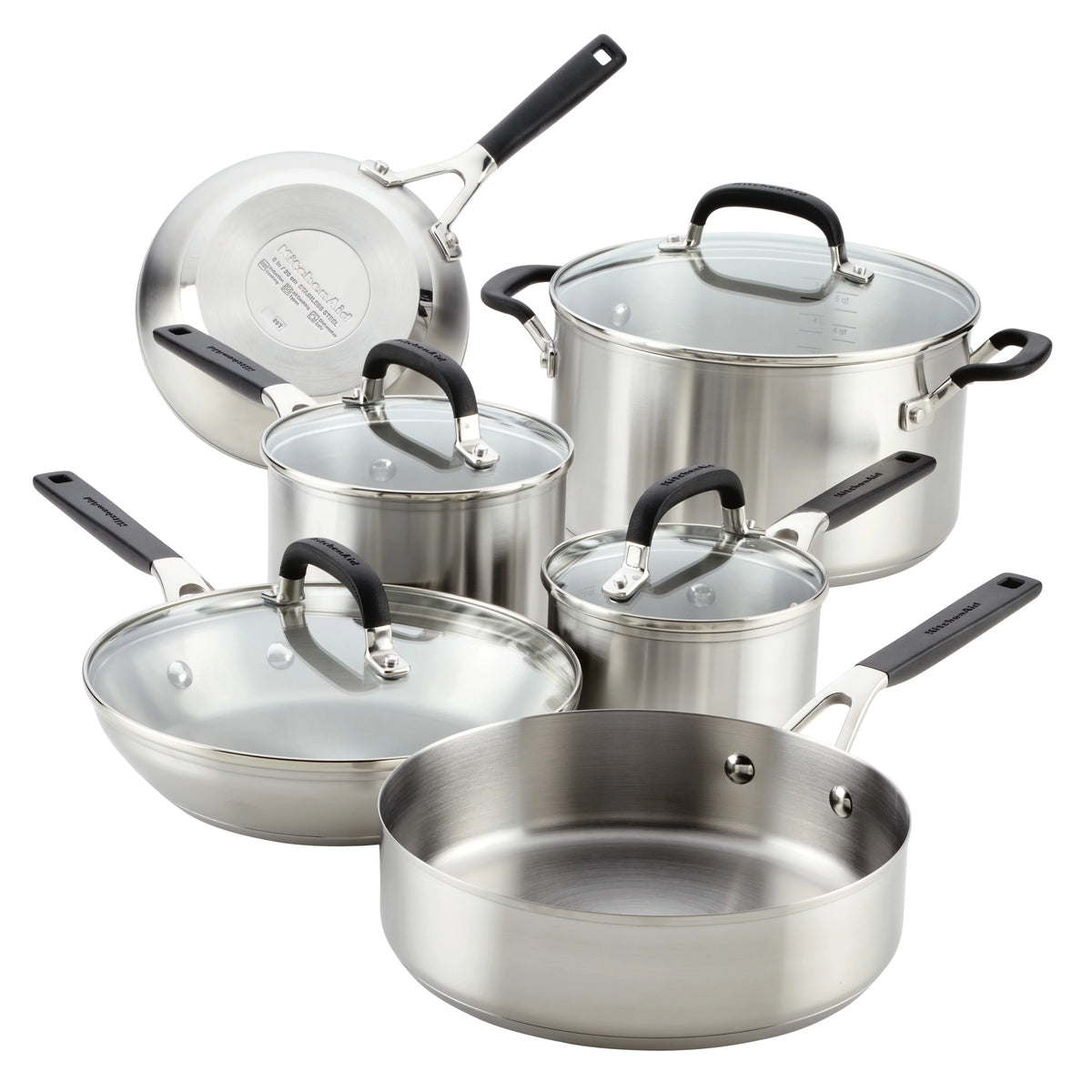 10 Pieces Brushed Stainless Steel Cookware Set T118