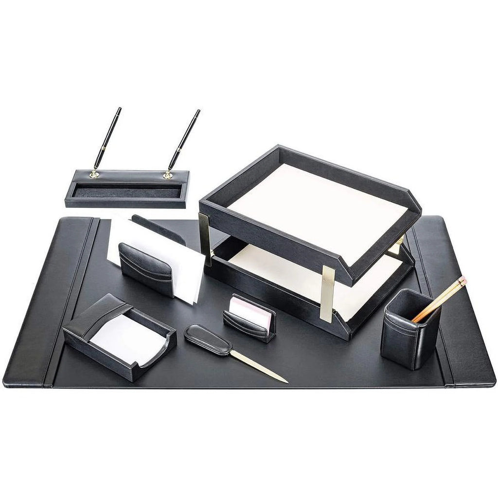 Black Leather 10-Piece Desk Set B968