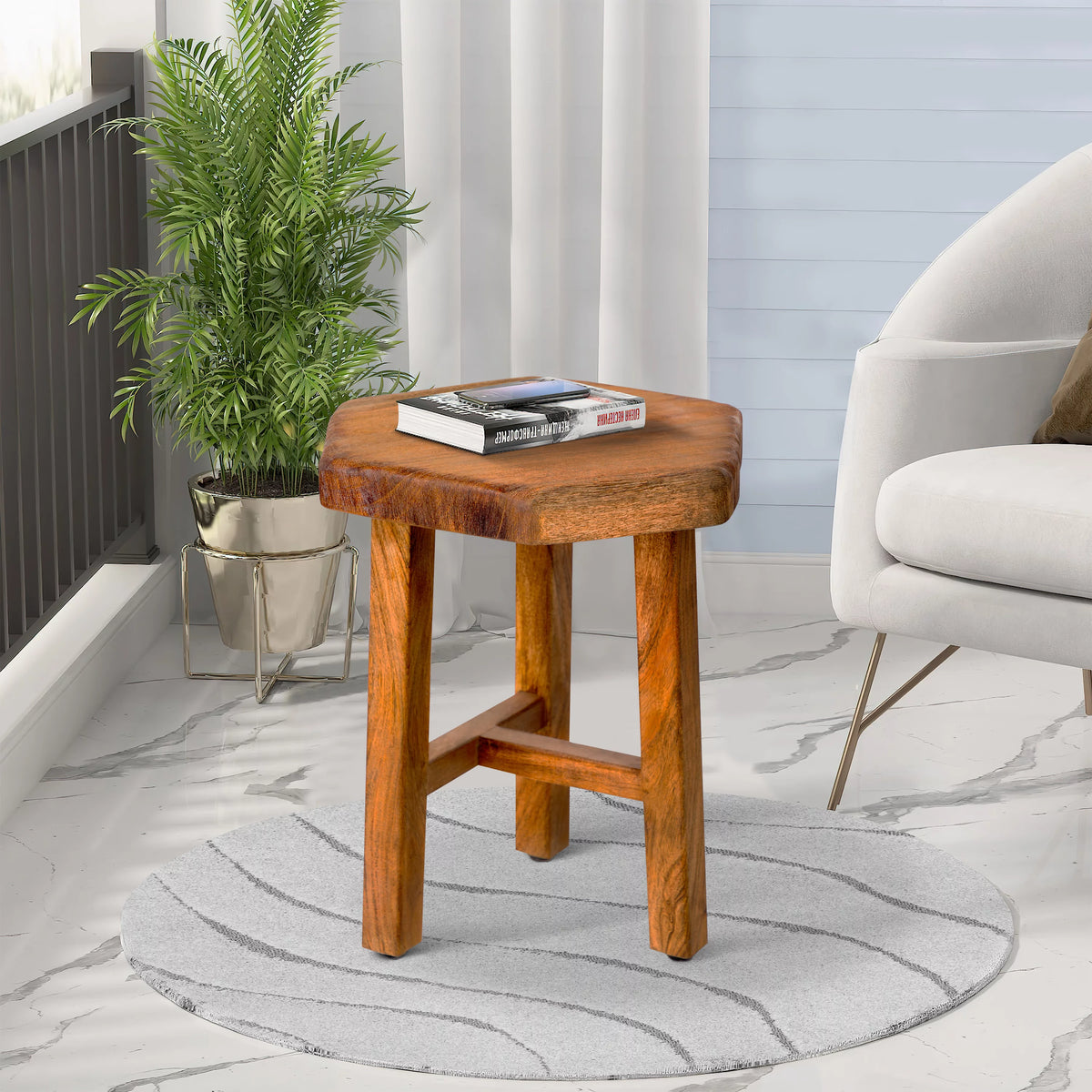 18 Inch Hexagon Acacia Wood Side Table with Live Edge Top W333