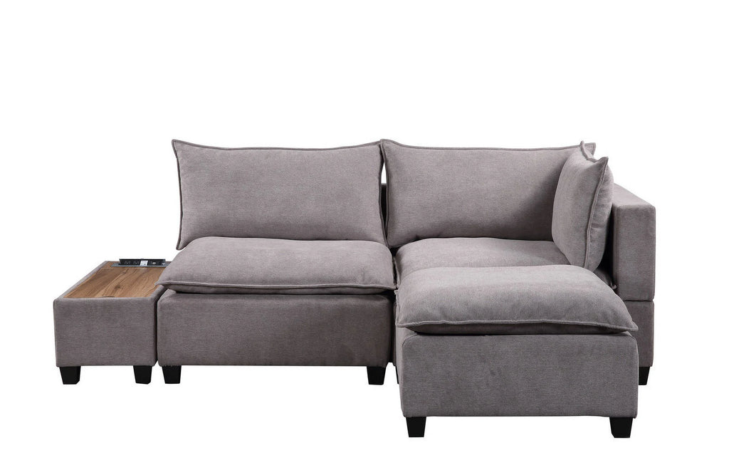 Light Gray Fabric Sectional Loveseat Ottoman R24800