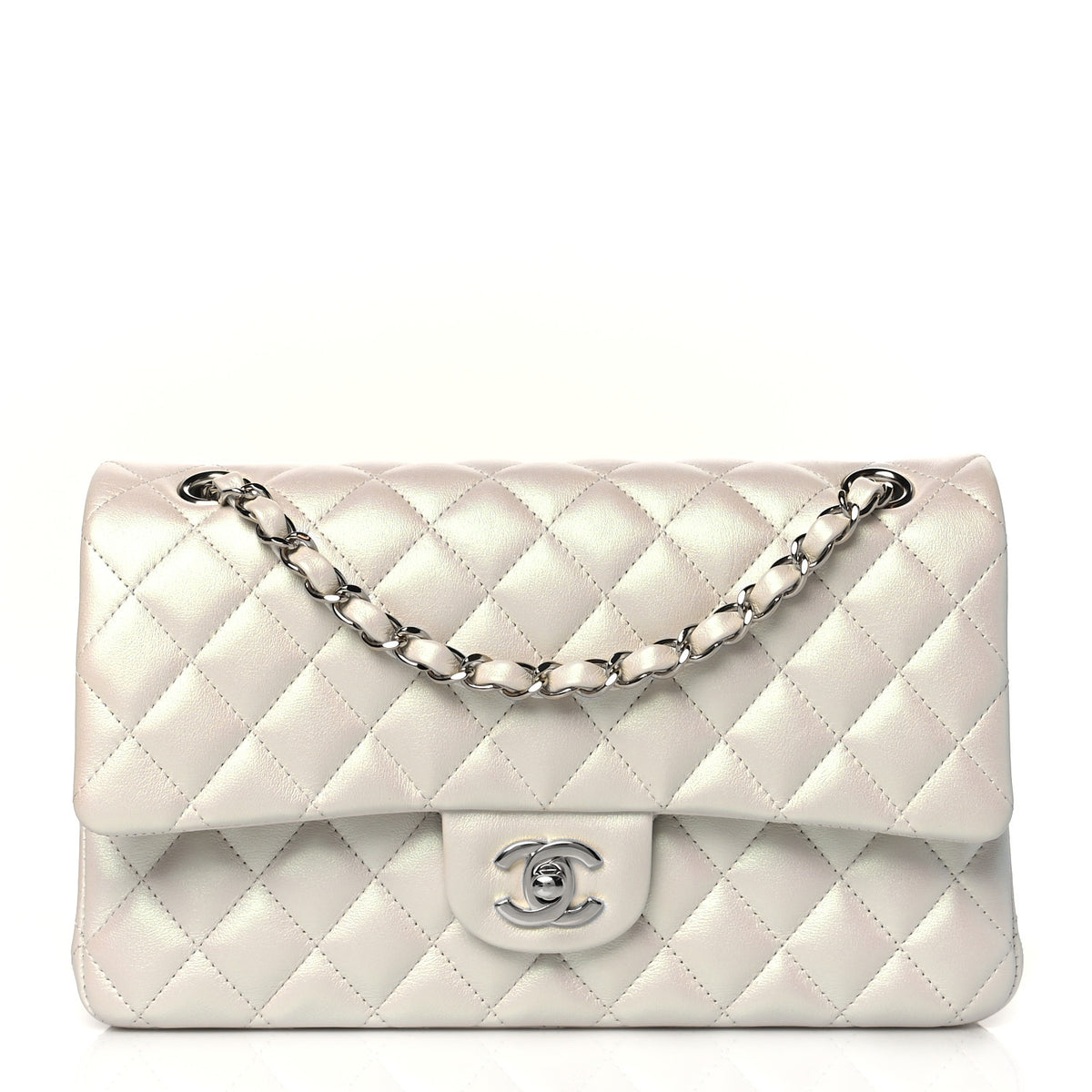 Lambskin Quilted Medium Double Flap White V6079