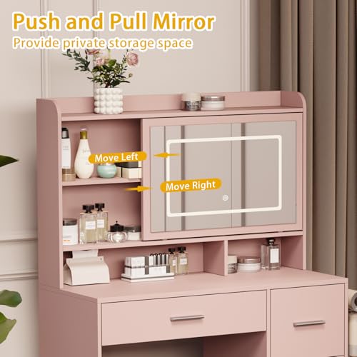 White Vanity Desk with Mirror and Chair X4497
