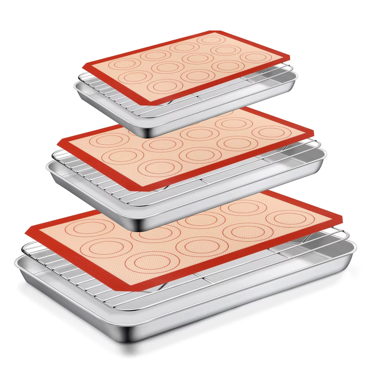 Stainless Steel Baking Sheet Tray Cooling Rack with Silicone Baking Mat Set of 9 K46688