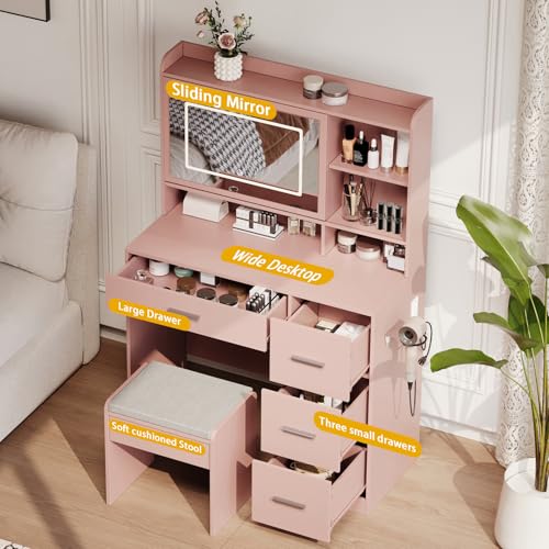White Vanity Desk with Mirror and Chair X4497