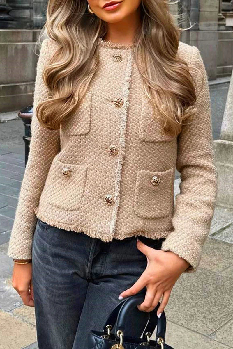 Solid Pocket Button Outerwear I838442