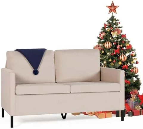 Fabric Modern Small Loveseat Sofa Couch 51" W Upholstered 2-Seater with Iron Legs R874893