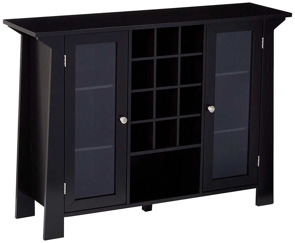Black Wood & Glass Sideboard Buffet Bar Cabinet with Wine Rack V19973