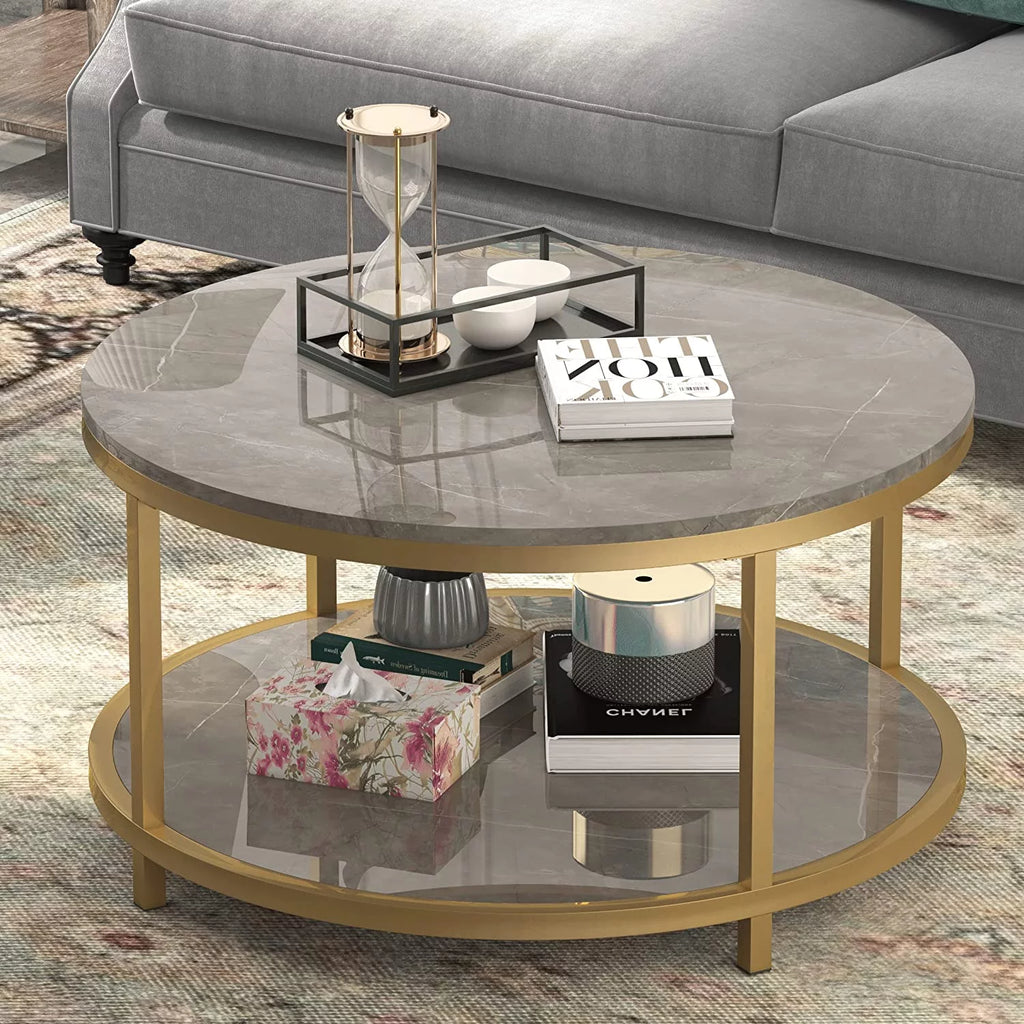 Round Coffee Table with Storage Open Shelf U902294