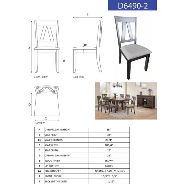 Brown Wood Dining Side Chairs Set of 2 N4468