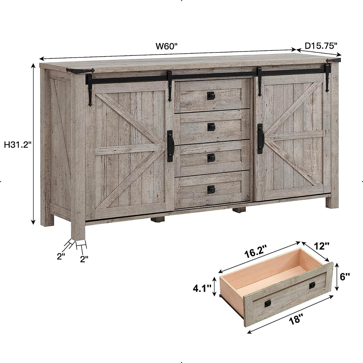 4 Drawer Light Rustic Oak Wood Dresser T838