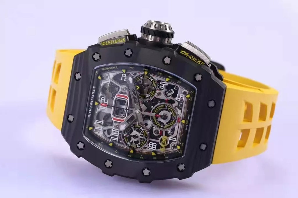 Skeleton Dial Black Bezel Yellow Rubber Strap Z1258