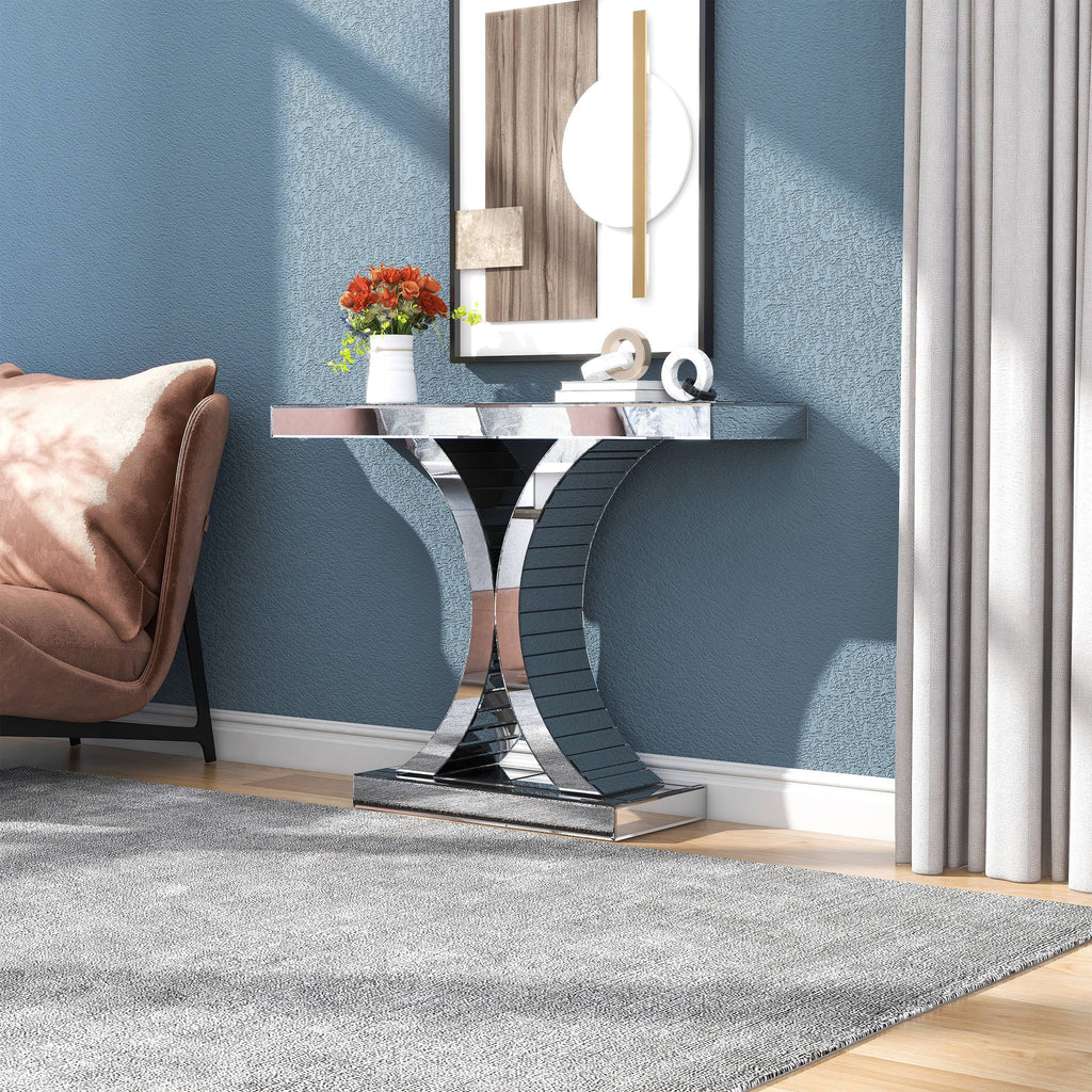Modern Mirrored Console Table Glass Accent Table J701603