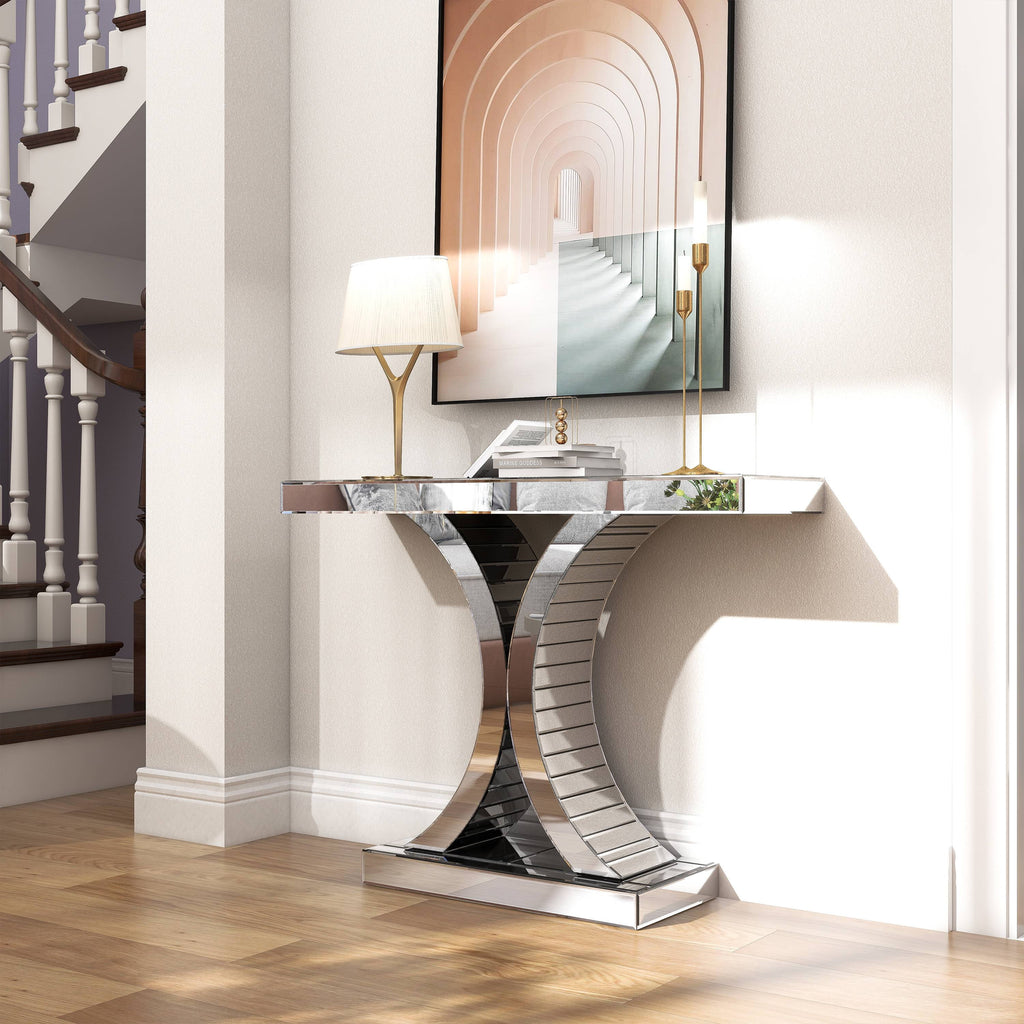 Modern Mirrored Console Table Glass Accent Table J701603