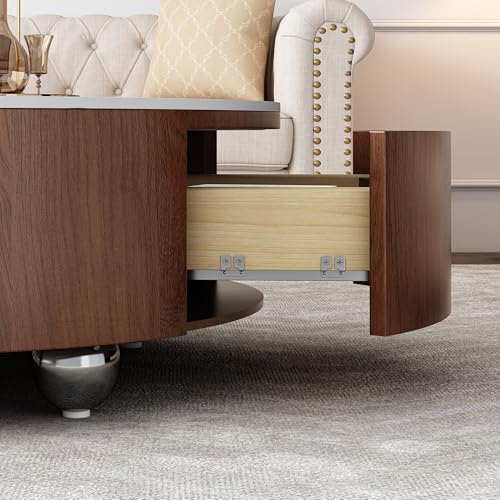 Round Faux Marble Coffee Table with Hidden Storage D26328