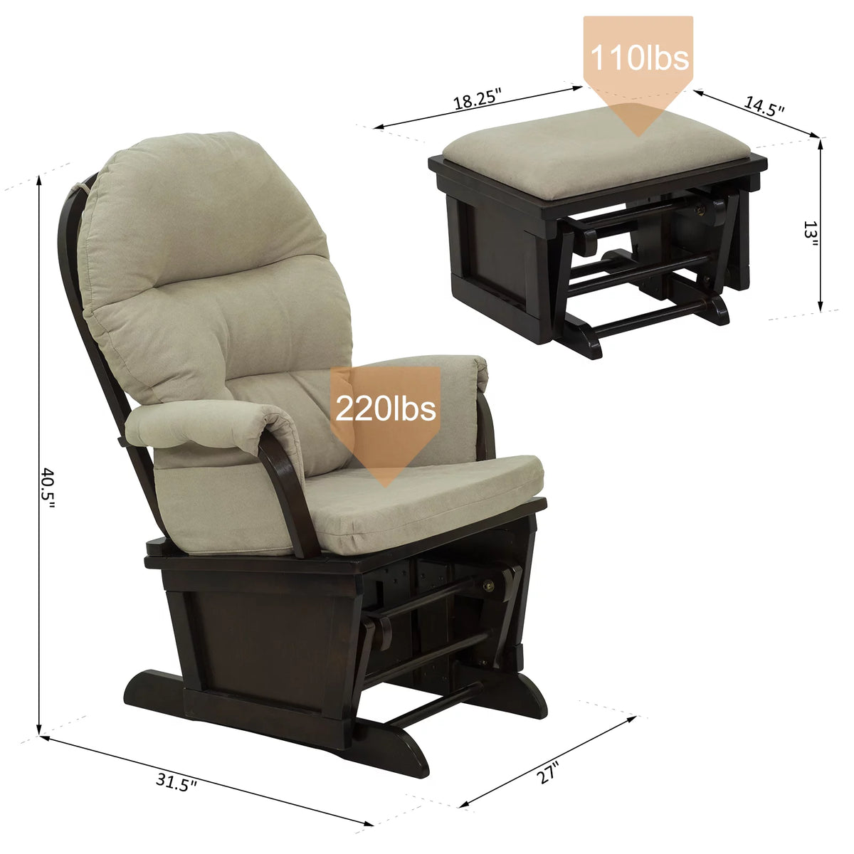 Cream White Rocking Chair with Ottoman N964