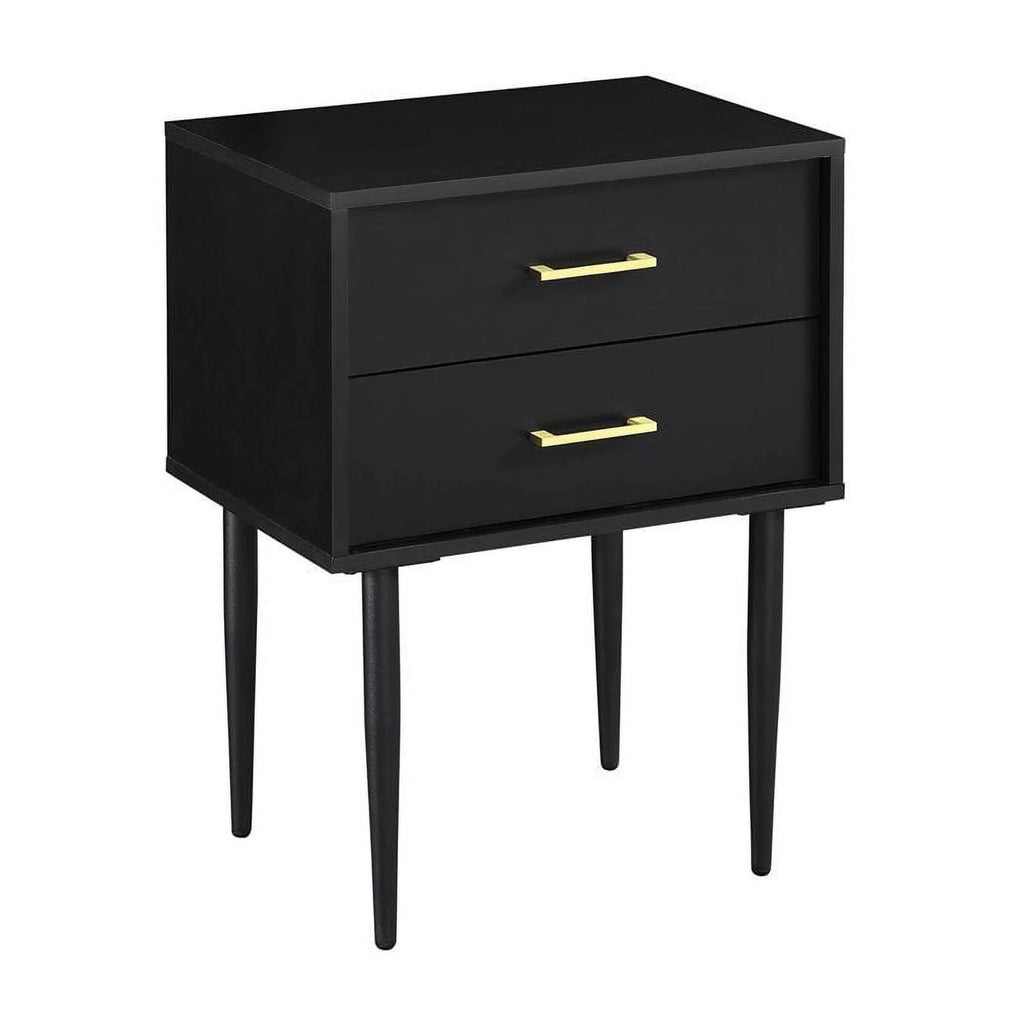 2 Piece Modern Wood Side Table Set with Gold Metal Handle in Black Q35823