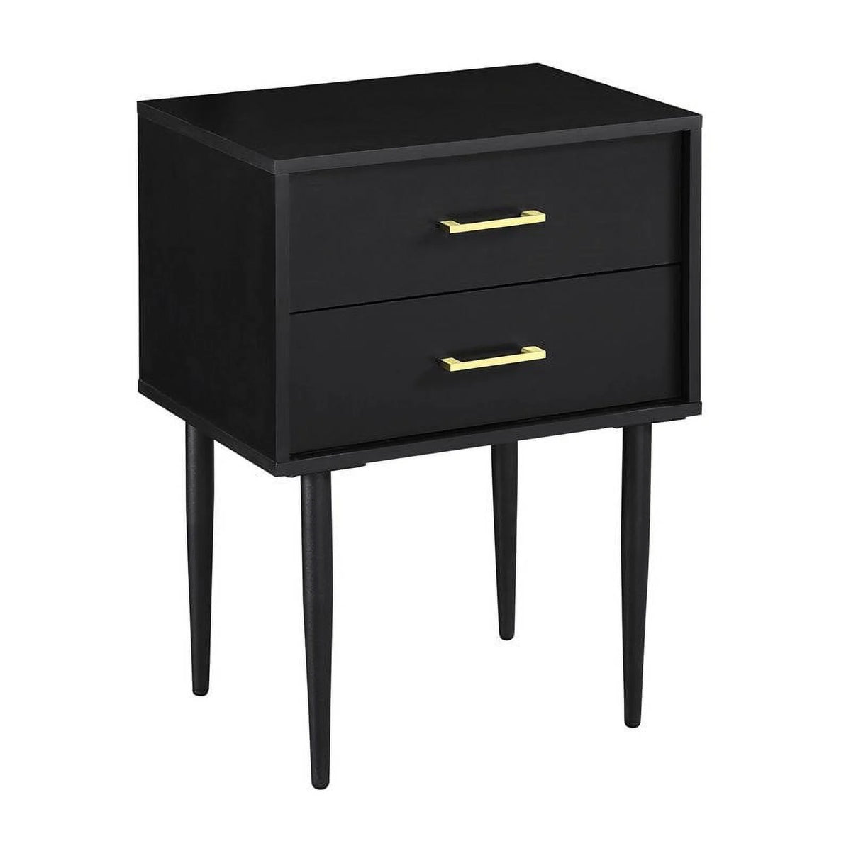 2 Piece Modern Wood Side Table Set with Gold Metal Handle in Black Q35823