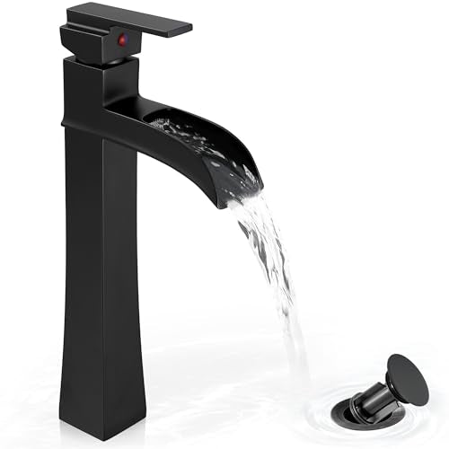 Black 12 Inch Waterfall Tall Single Handle Brass Vessel Sink Faucet E854579