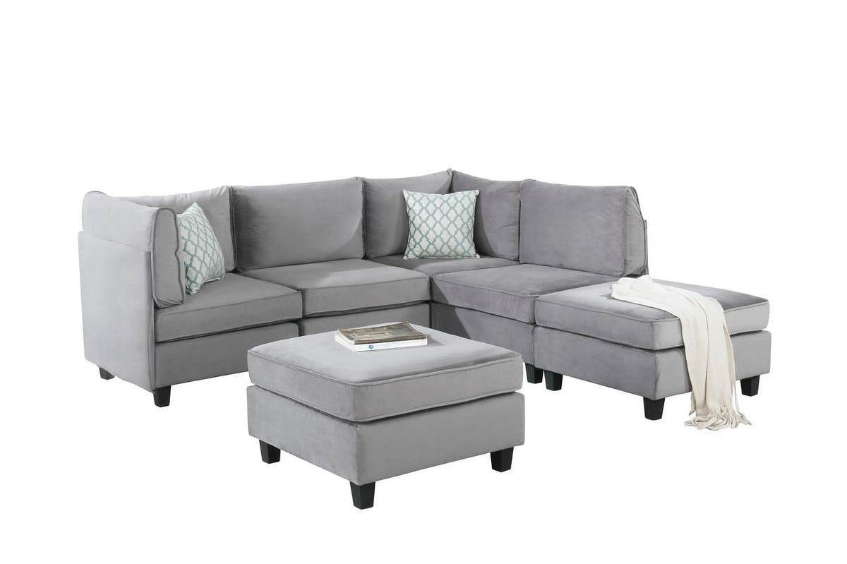 Gray Velvet 6Pc Modular Sectional Sofa G98684
