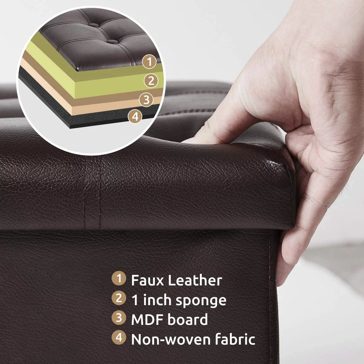 15 inches Folding Storage Ottoman Bench with 55L Storage Space N25195