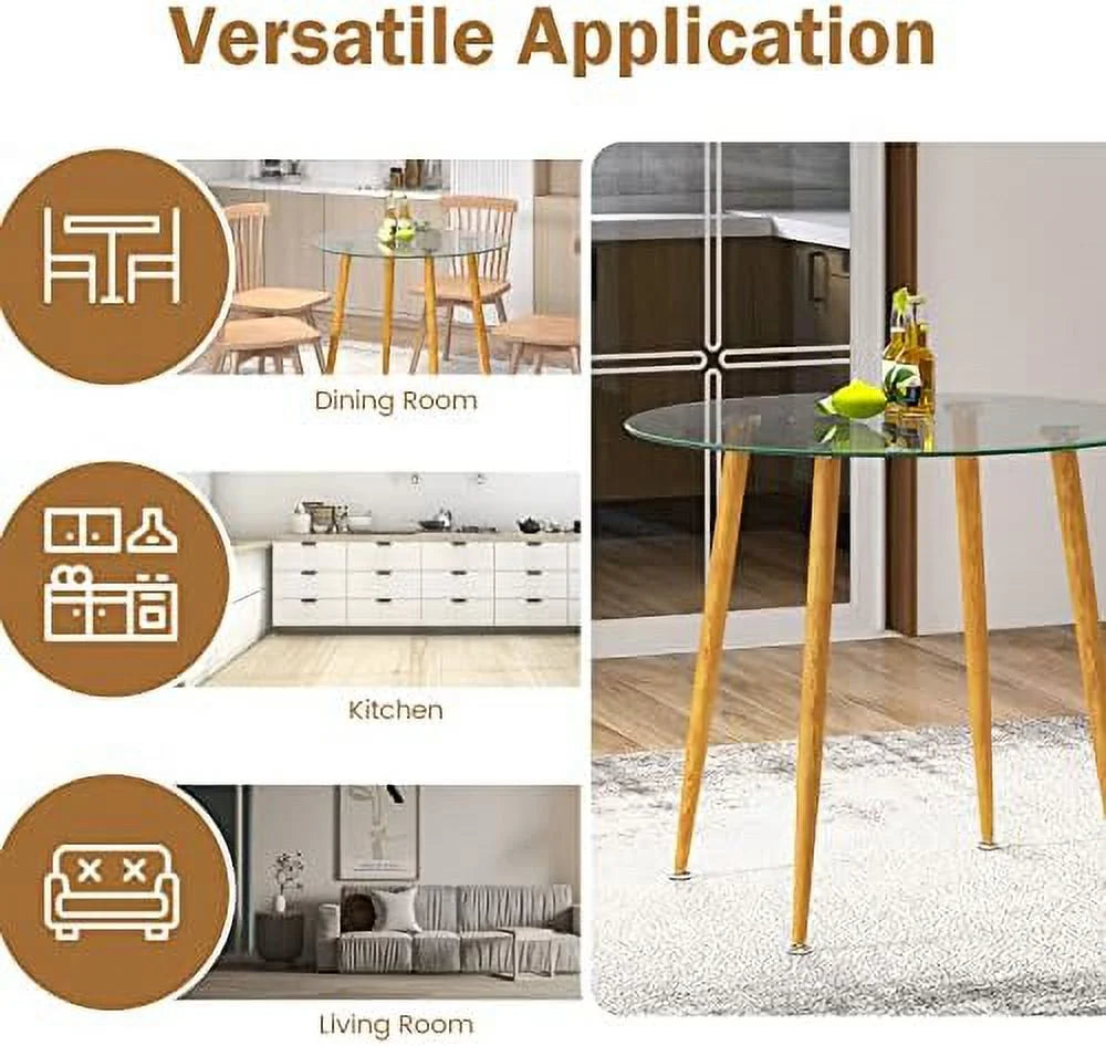 White Round Dining Table with Beech Wood Legs G26679