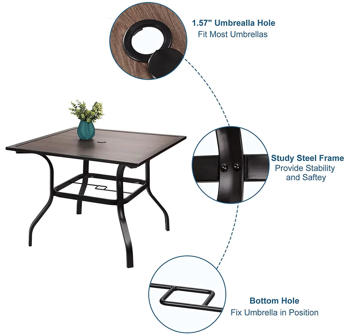 5 Pcs Metal Swivel Chairs and Teak Wood Table Set A6263