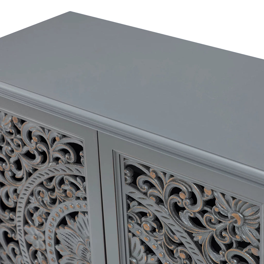 32" Tall 2-Door Accent Storage Cabinet with Floral Design, Gray L457