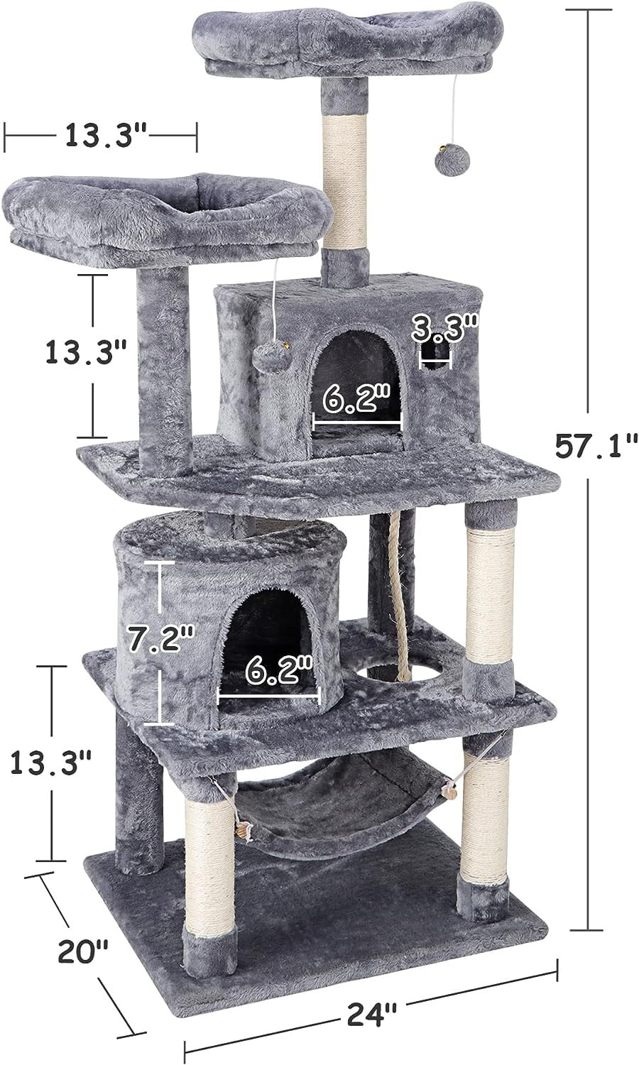 Gray Multi-Level Cat Tree with Scratching Posts and Hammock F89931