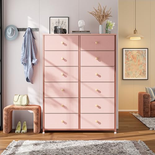 12 Drawer Tall Dresser with Wooden Tabletop O8549