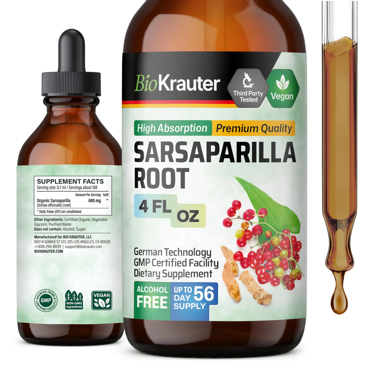 Organic Sarsaparilla Root Liquid Extract Supplement 4 Fl.Oz. B323