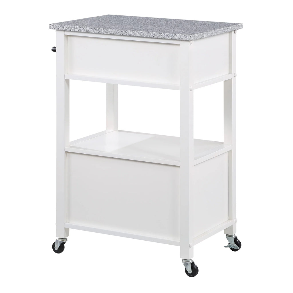 Engineered Wood Kitchen Cart with Granite Top and White Base F90466