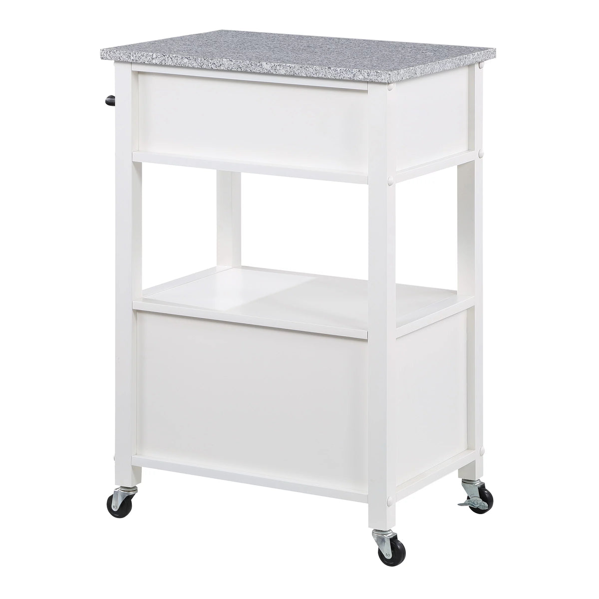 Engineered Wood Kitchen Cart with Granite Top and White Base F90466