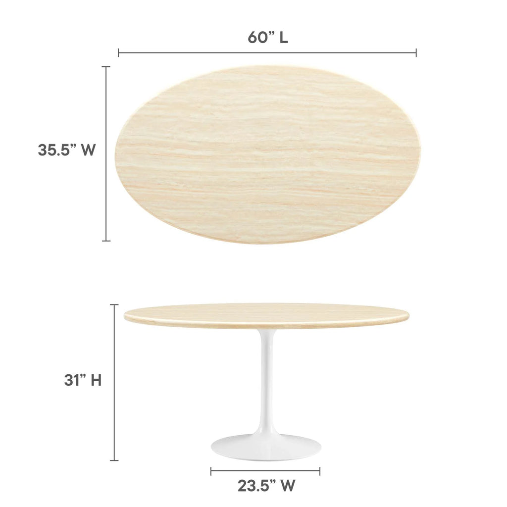 White Oval Artificial Travertine Dining Table M807