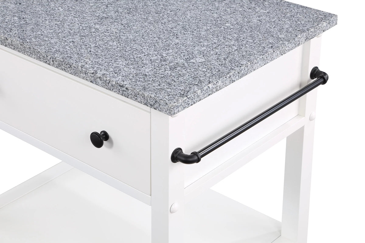 Engineered Wood Kitchen Cart with Granite Top and White Base F90466